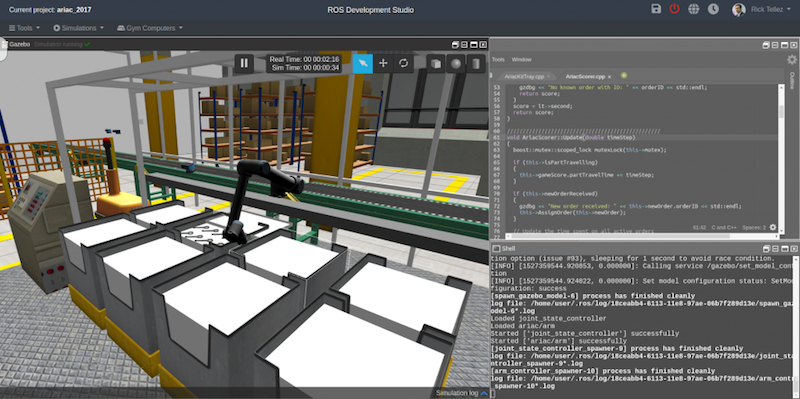 ROS Development Studio showing an industrial environment